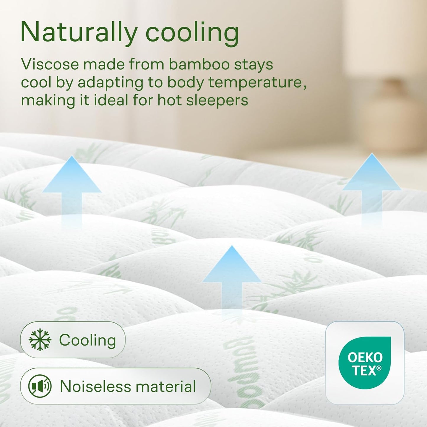 Ultra Soft King Size Mattress Topper - Rayon Bamboo Pillow Top for Back Pain Relief | Naturally Cooling, Green