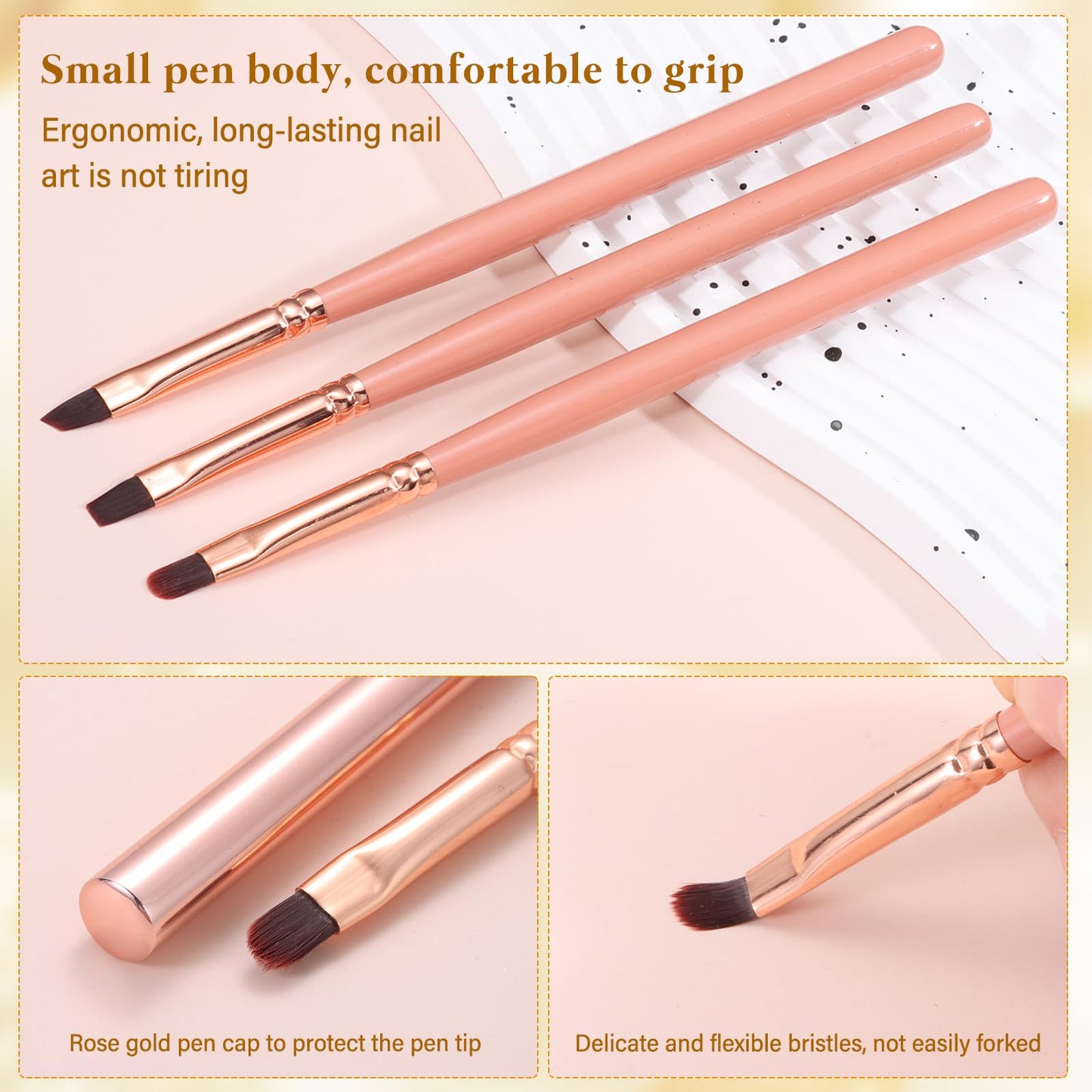 INENK Nail Art Clean Up Brushes,Nail Brushes for Cleaning Polish Mistakes on the Cuticles, Acetone Resistant Nail Brush, Fingernail Cleaning Brushes for Nail Art and Designs (Pink)