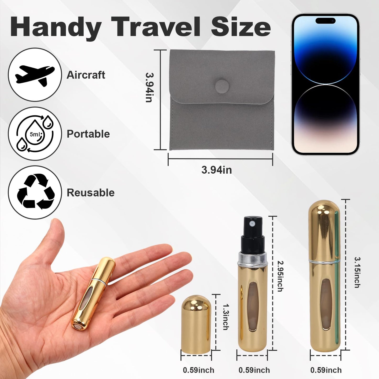 Voyadeau Refillable Perfume Atomizer 5pcs 5ML Travel Cologne Sprayer Portable Perfume Spray Bottle Empty Refillable Travel Perfume Atomizer