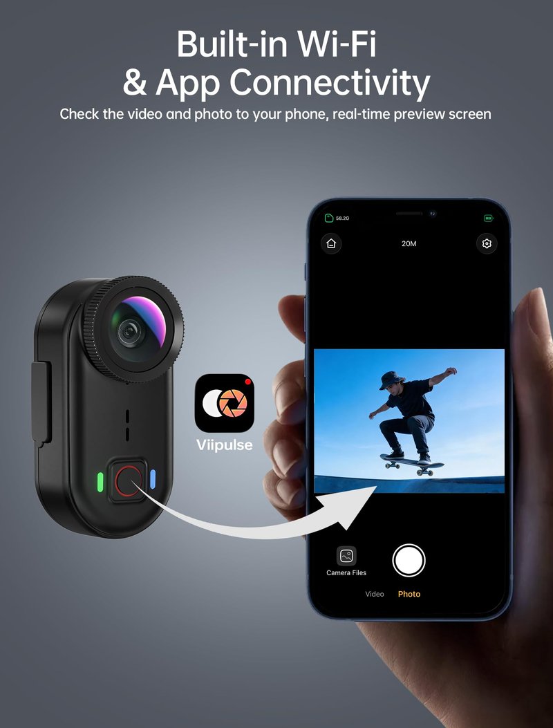 4K Mini Body Action Cameras POV Body Cam, 64GB Sports Camera with Audio Video Recording, Portable WiFi Magnetic Wearable Waterproof Thumb Camera for Motorcycle Vlogging Skiing Cycling Hiking-Black