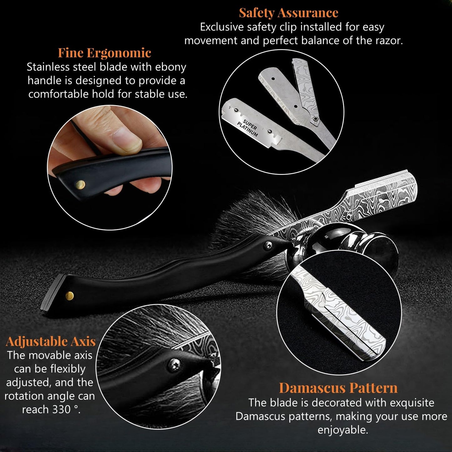 Straight Razor For Men - Premium Stainless Steel Barber Shaving Kit With Wooden Handle & Safety Guard, Single Blade Precision For Smooth Shaving With 10 Blades