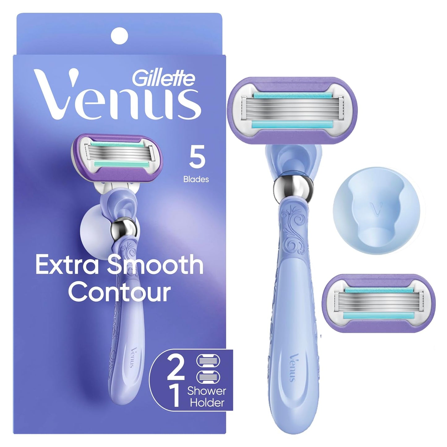 Gillette Venus Women's Razor - Extra Smooth Contour with 5-Blade Refills & Flexiball Handle | 1 Handle + 4 Refills