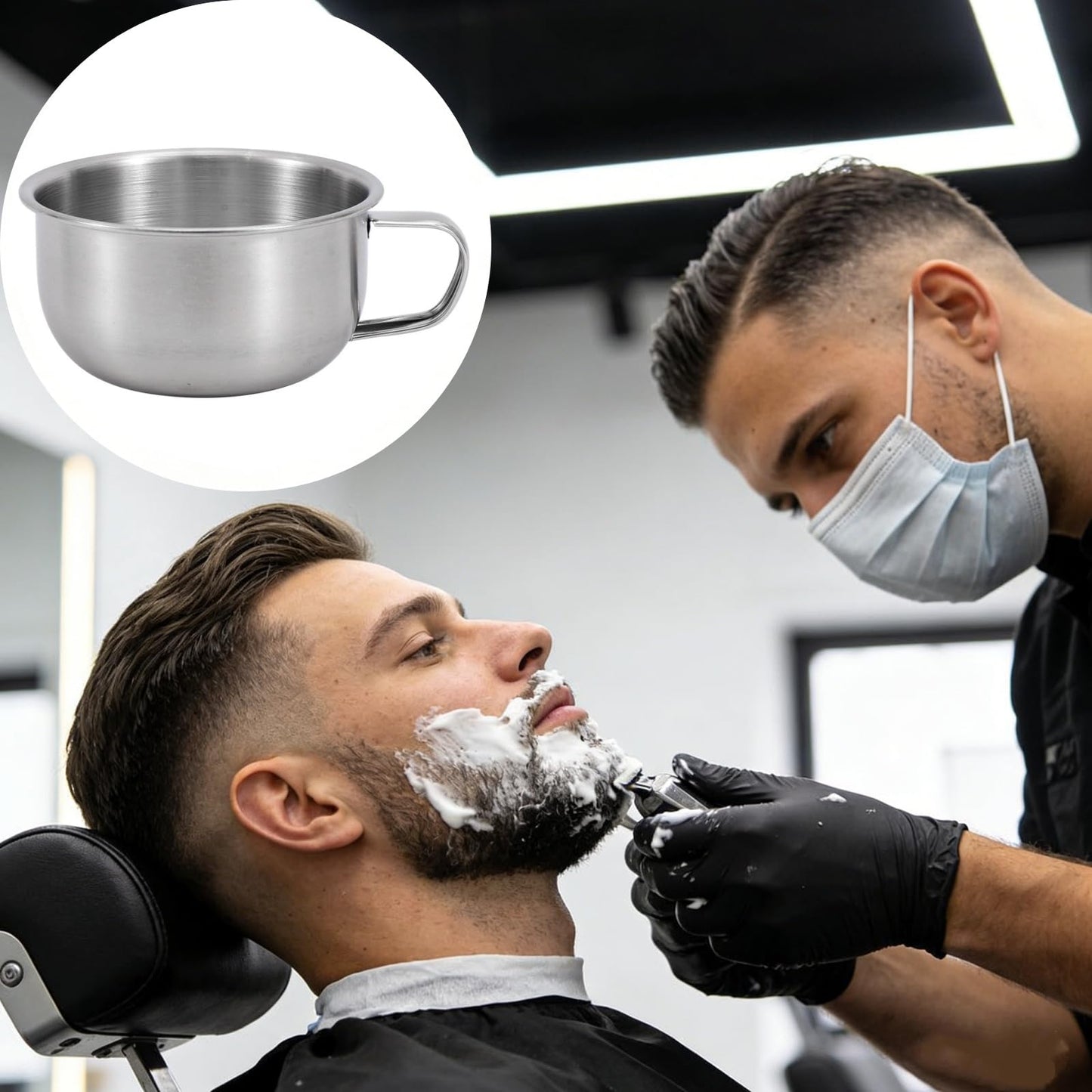 shjaywmda 2Pcs Shaving Lather Bowl Premium Stainless Steel Grooming Mug Shaving Bowl Cup with Handle for Beard Care and Traditional Grooming Rituals
