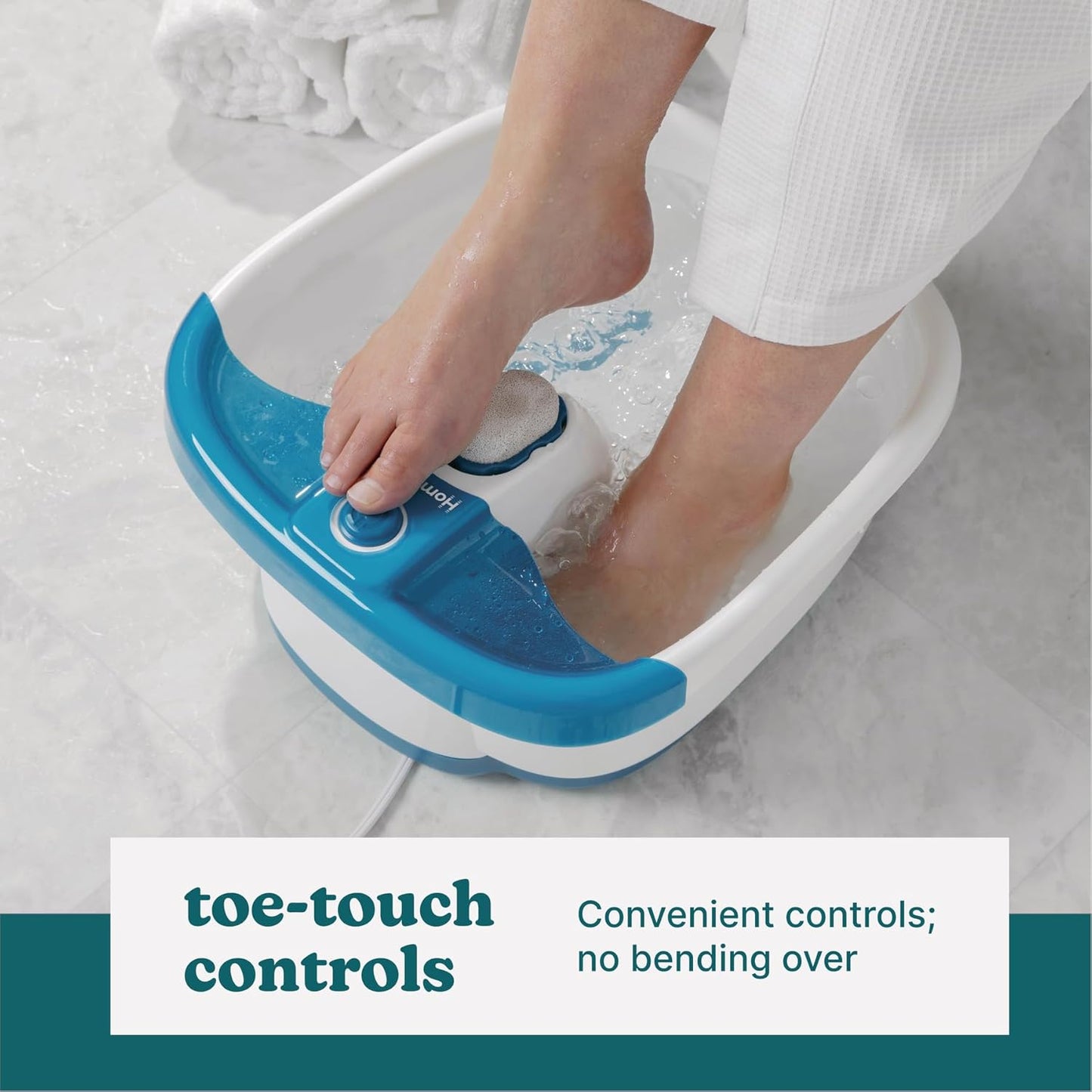 Homedics Bubble Mate Foot Spa - Invigorating Toe Touch Control Foot Bath with Massage Nodes & Pumice Stone | Relaxing Home Spa Experience