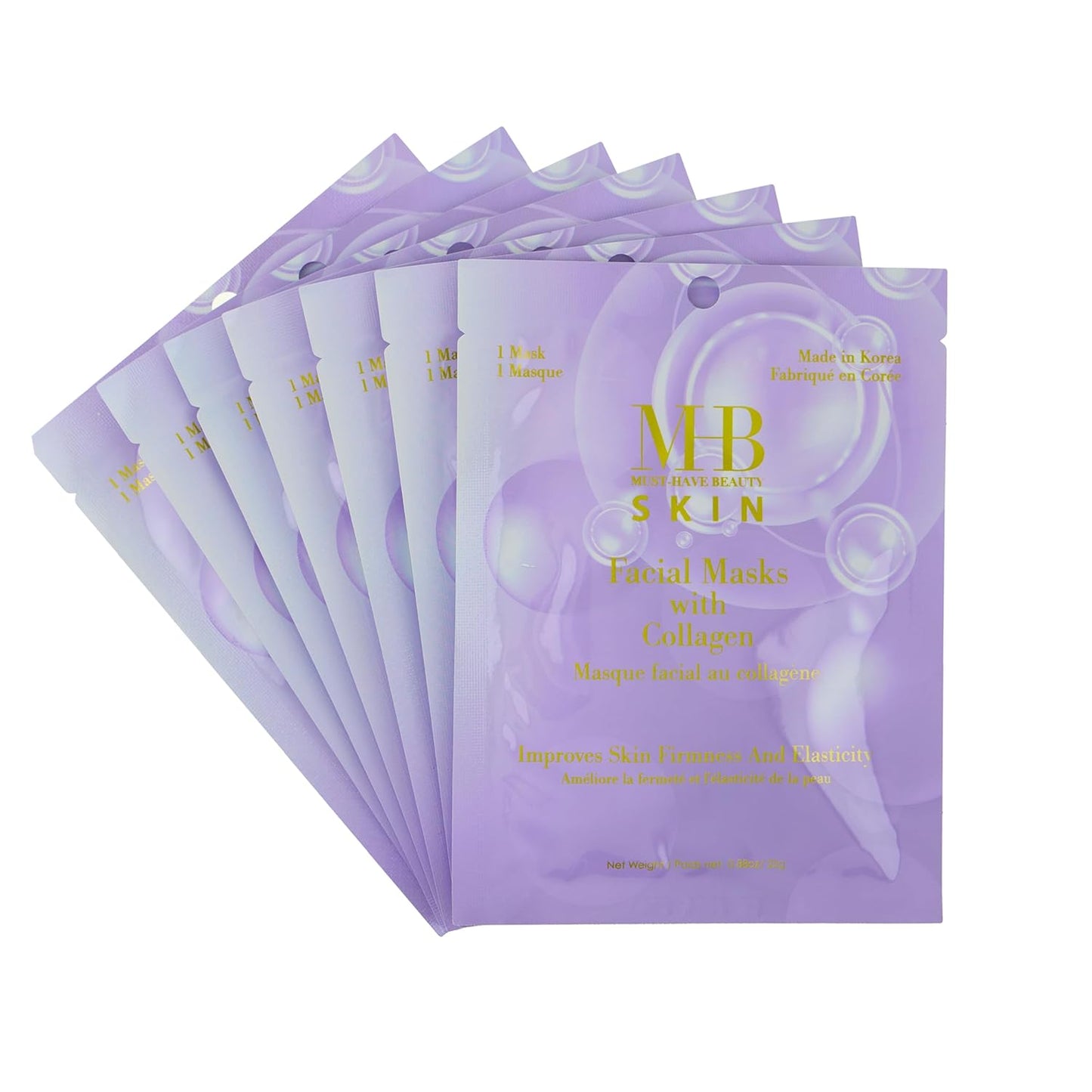 Collagen Sheet Mask Set - 7pc Firming Facial Masks | Hydrolyzed Collagen for Youthful Skin | Korean Skincare