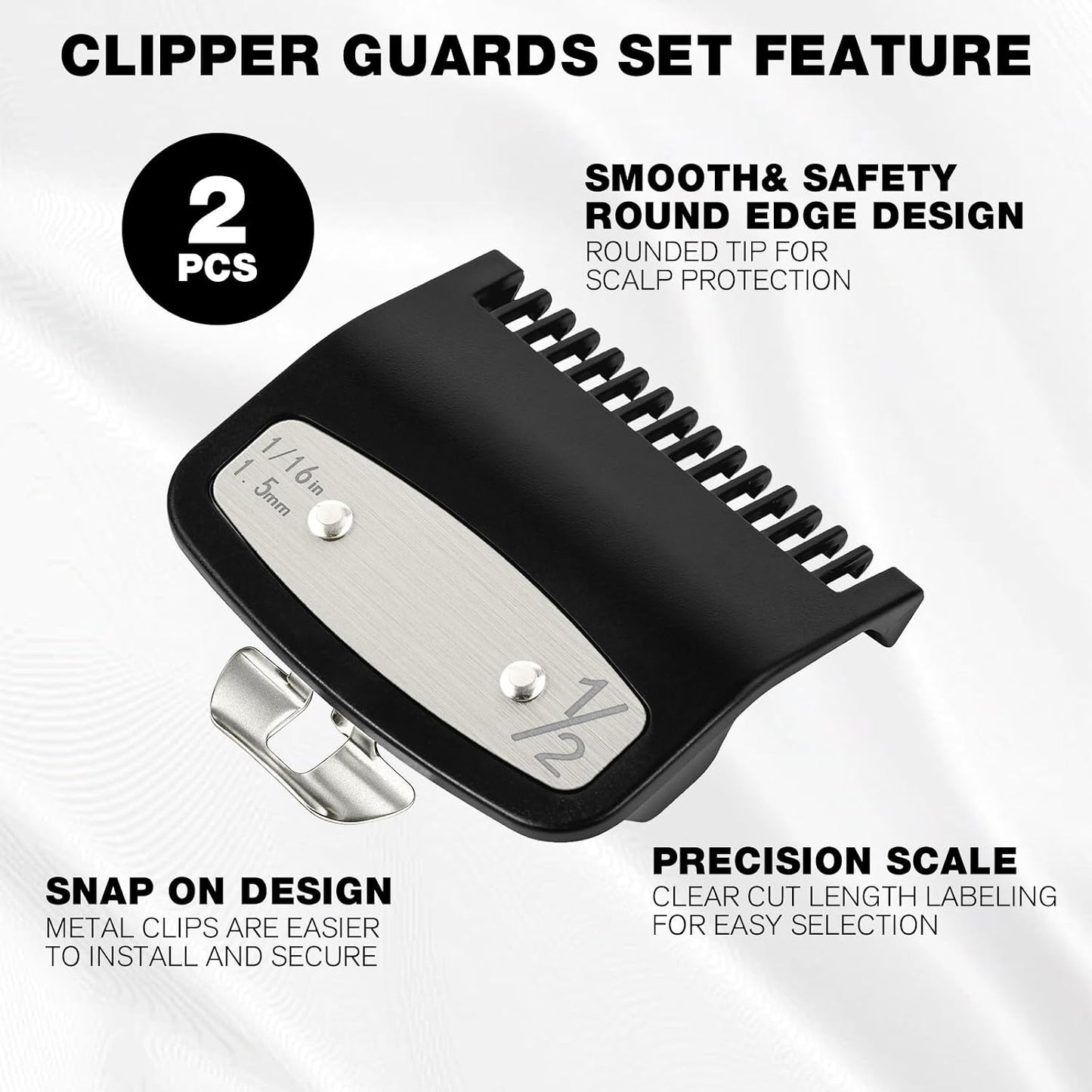 Clipper Guards Set - 2 Pack Compatible with Wahl Hair Clippers | Metal Guide Combs 1/16” 1.5mm for Barbers & Stylists - Black & Red