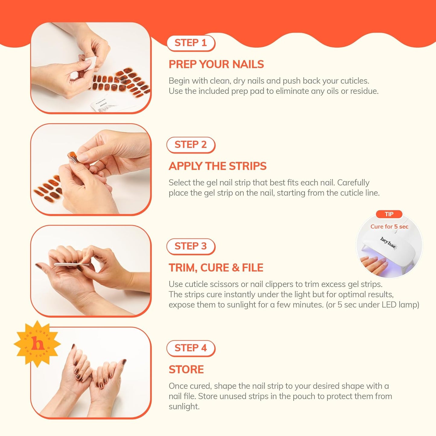 **Semi Cured Gel Nail Strips - Easy Apply & Remove, Salon Quality | Summer Solid Red | 28 Strips & Accessories Included**