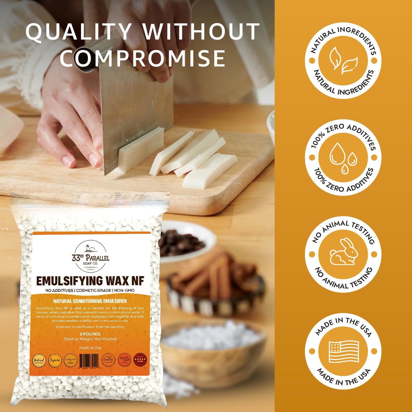 Non-GMO Emulsifying Wax NF Pastilles (2 LBS / 32 OZ) 100% Natural Plant Derived | For Lotions, Creams, Soap Making, Hair Products | Cosmetic Grade | Product of USA | 2 POUNDS