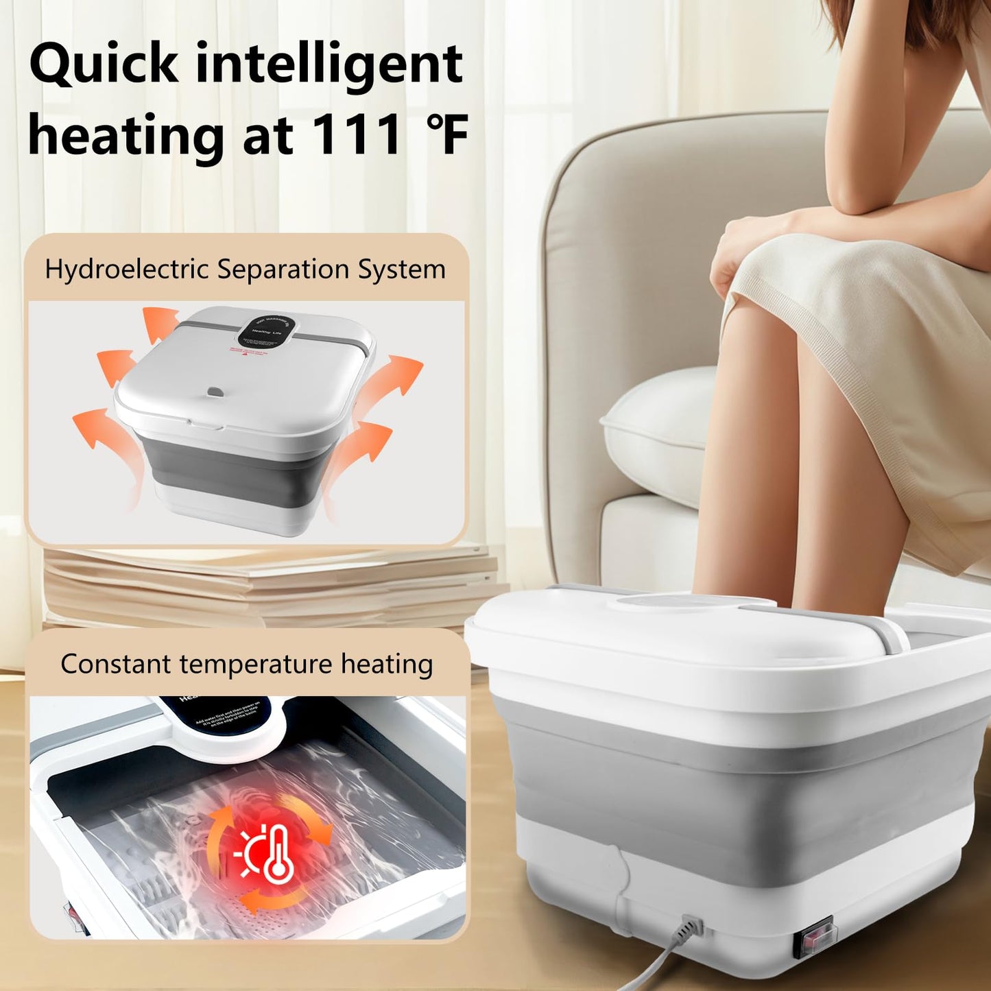 teepten Collapasible Foot Spa Bath Massager with Heat, Pedicure Foot Spa with Bubbles/Timer/Temperature Control, Feet Soak Tub for Home, Office, Relaxation and Stress Relief, Gift for Men and Women