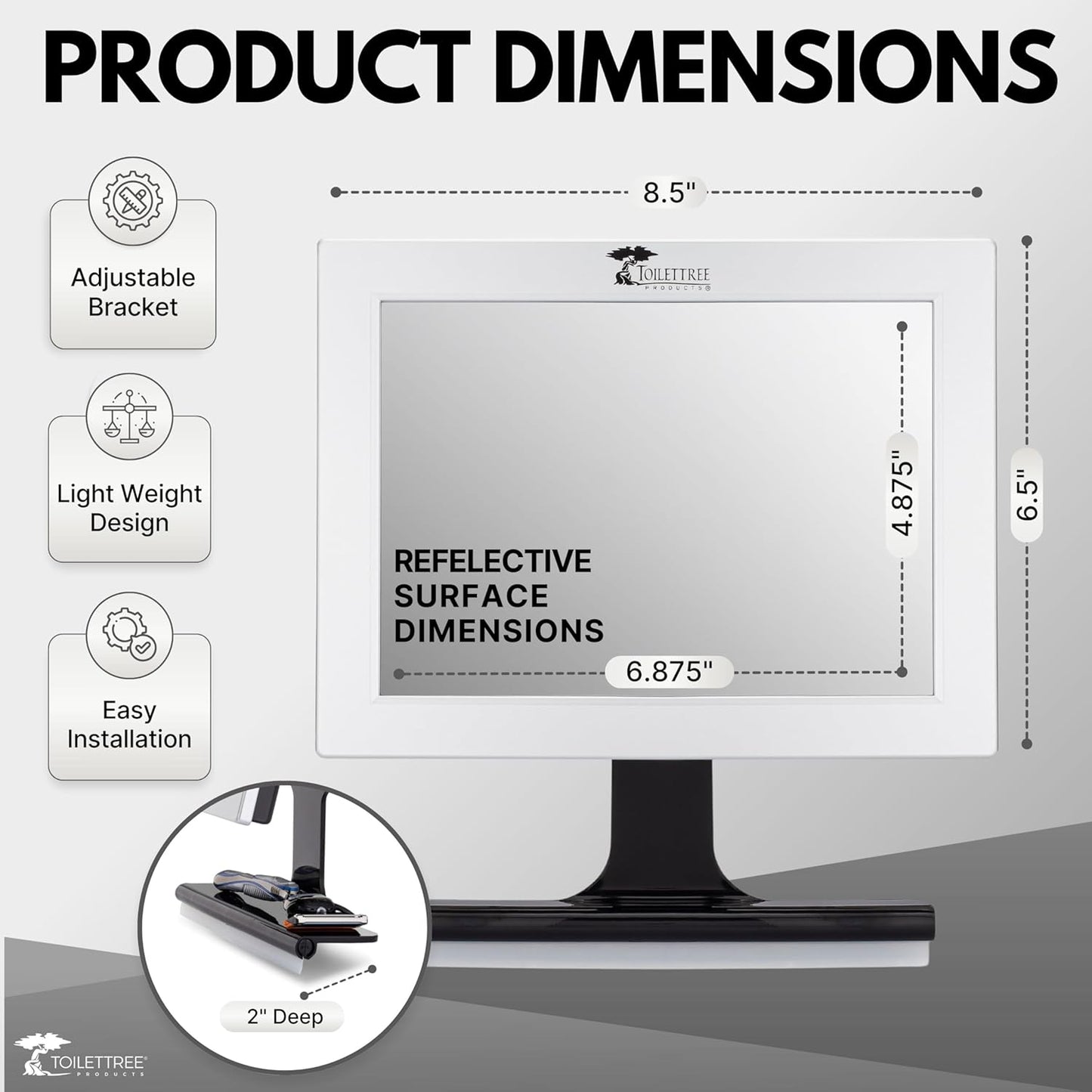 Fogless Shower Mirror with Squeegee - Adjustable Anti-Fog Bathroom Mirror | Rust-Proof, Impact-Resistant Design