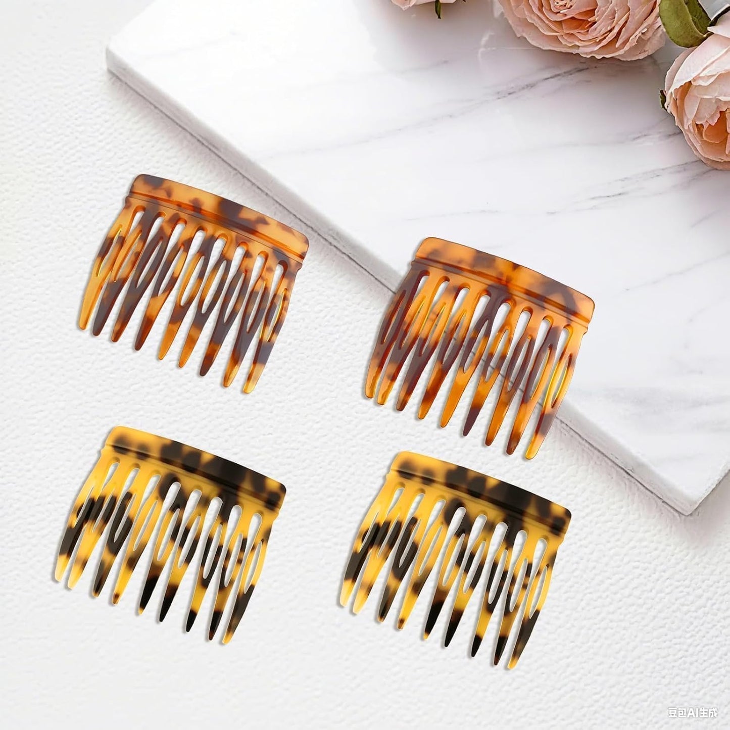 French Hair Comb Clips - 4 PCS Tortoise Shell Side Combs for Up-Do Styling | Brown