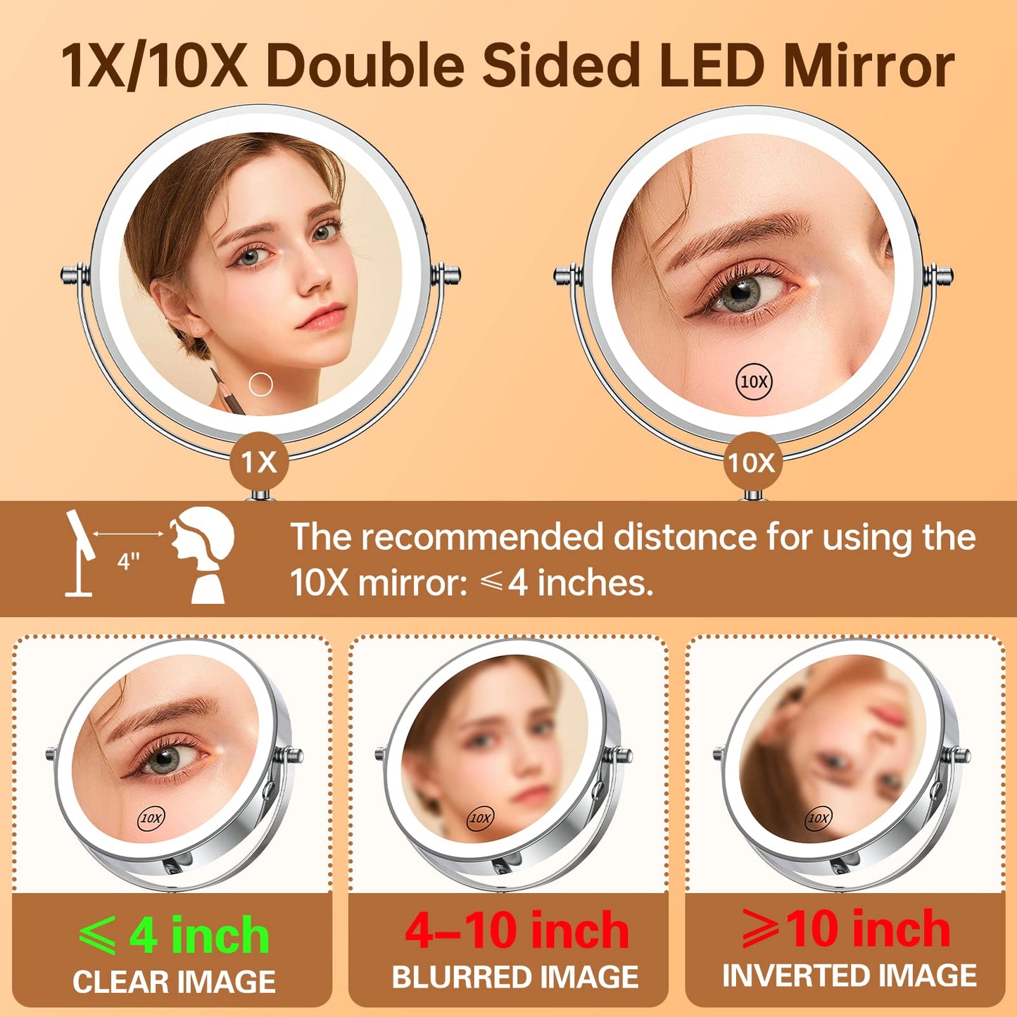 Gospire 7" Lighted Makeup Mirror, 1X/10X Magnification, Height Adjustable