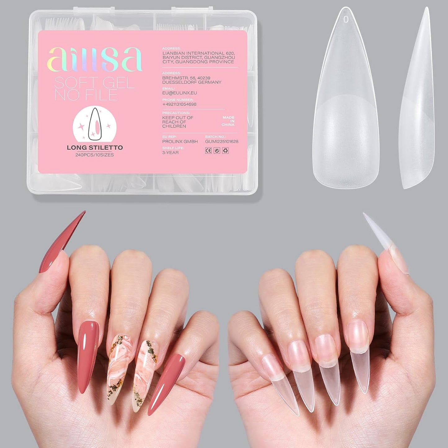 Almond Nail Tips - 450pcs Soft Full Cover Gel Nails | Pre-shaped Press-On Extensions in 15 Sizes for Beginners