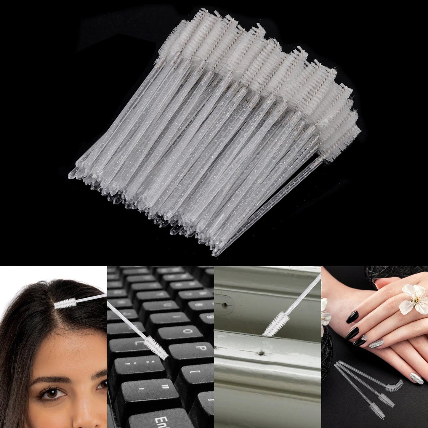 100 Pcs Disposable Mascara Wands, Crystal Spoolies Brush for Eyelash Extensions, Spooly Eyelash Eyebrow Brushes Lash Wand Applicator Makeup Kits (White)