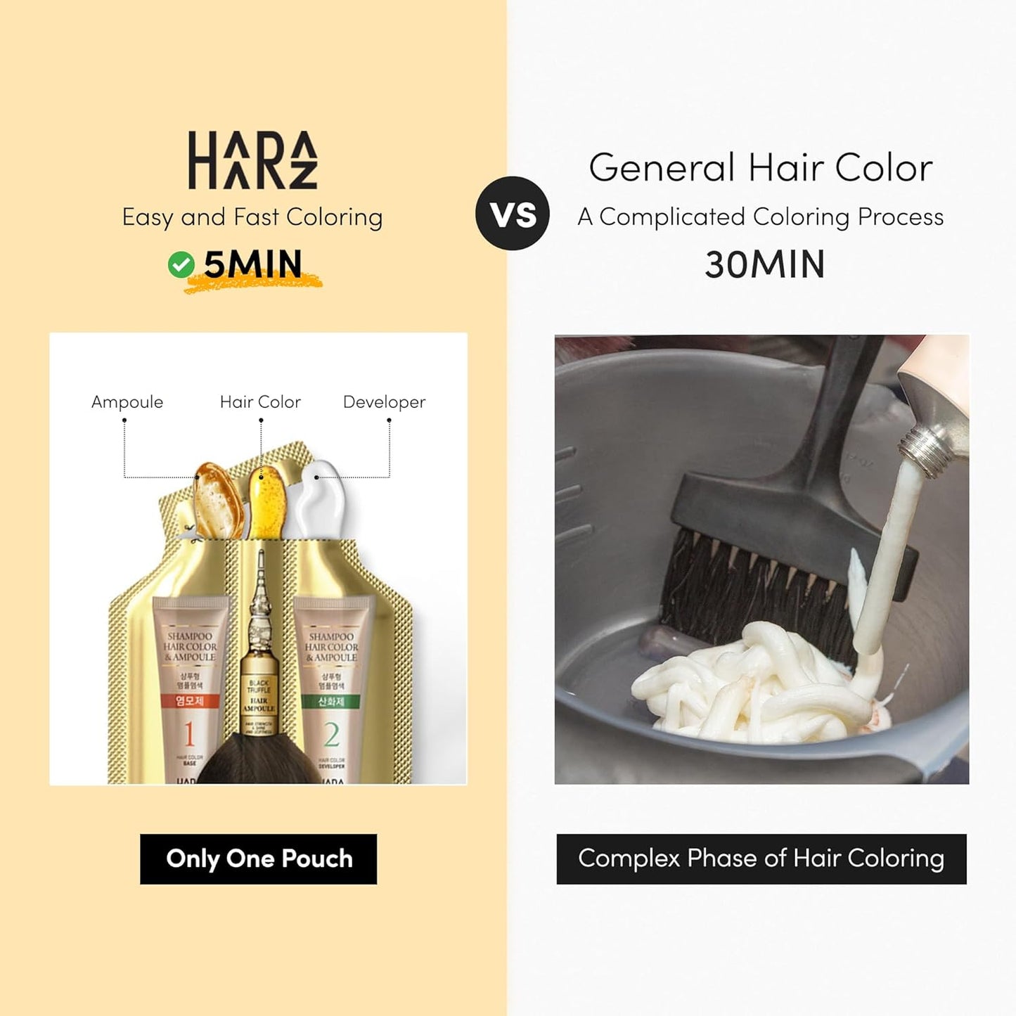 Instant Hair Dye Shampoo Ampoule - Permanent Gray Hair Coverage with Keratin & Collagen | Natural Brown, Paraben-Free, 5-Minute Application