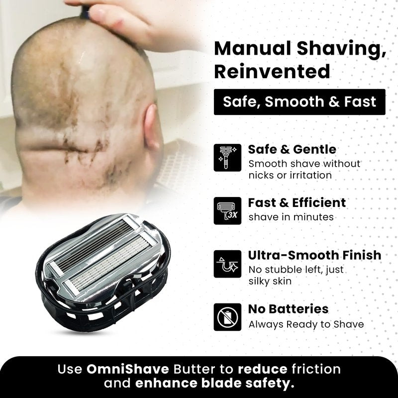 Premium Omnishaver with White Travel Case - The Fastest Way to Shave Head, Legs, Arms, Body | an Alternative to Disposable Shaving Razors Self Cleans & Strops During Use | Bald Head Shaver for Men