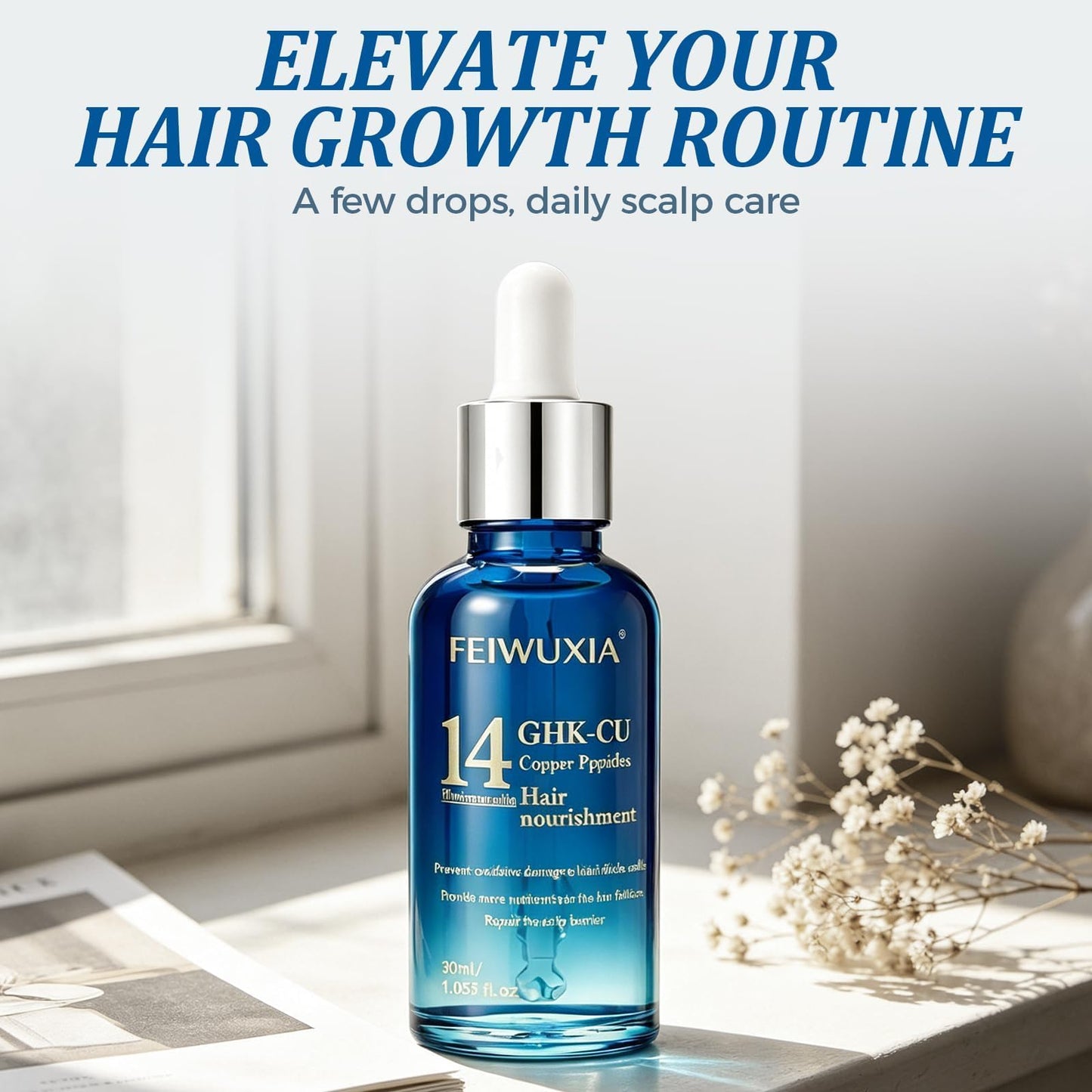 GHK-Cu Peptide Hair Serum, Copper Peptides for Hair Growth, Lightweight Scalp Serum for Thinning Hair, Non-Greasy GHK-Cu Peptide Hair Support for Men and Women