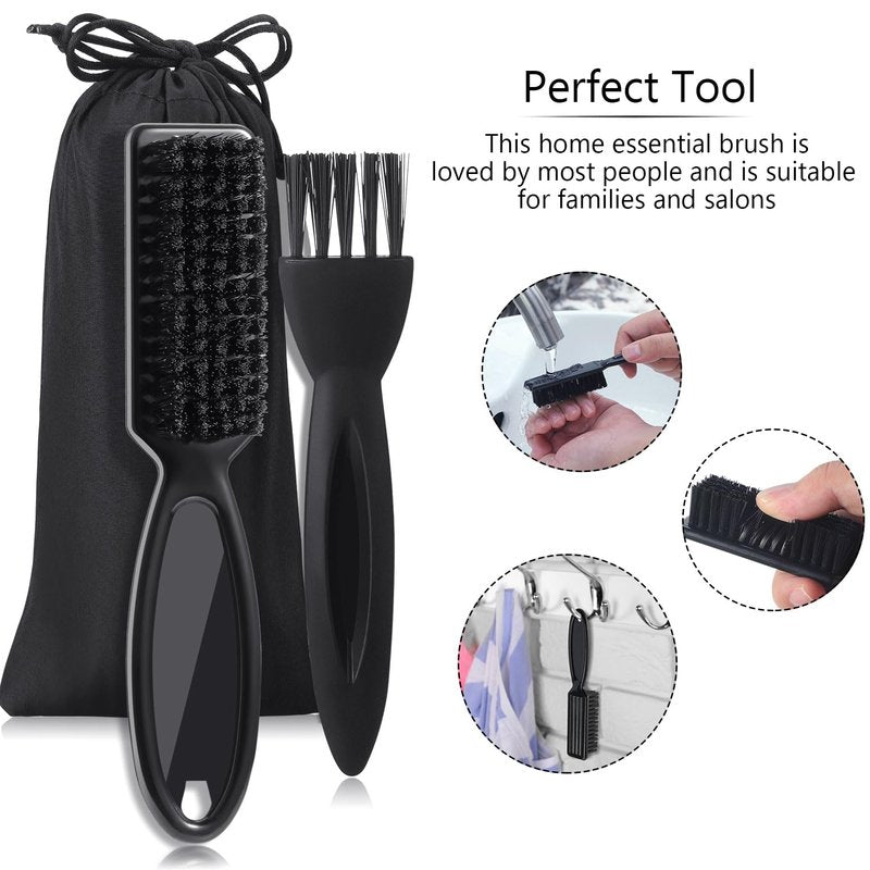 Patelai 2 Pieces Barber Clipper Brush Tools Set, Shaver Razor Trimmer Cleaning Brush with Drawstring Storage Pouch for Hair Cutting, Cleaning, Hair Stylist Tools and Salon Supplies(Black)