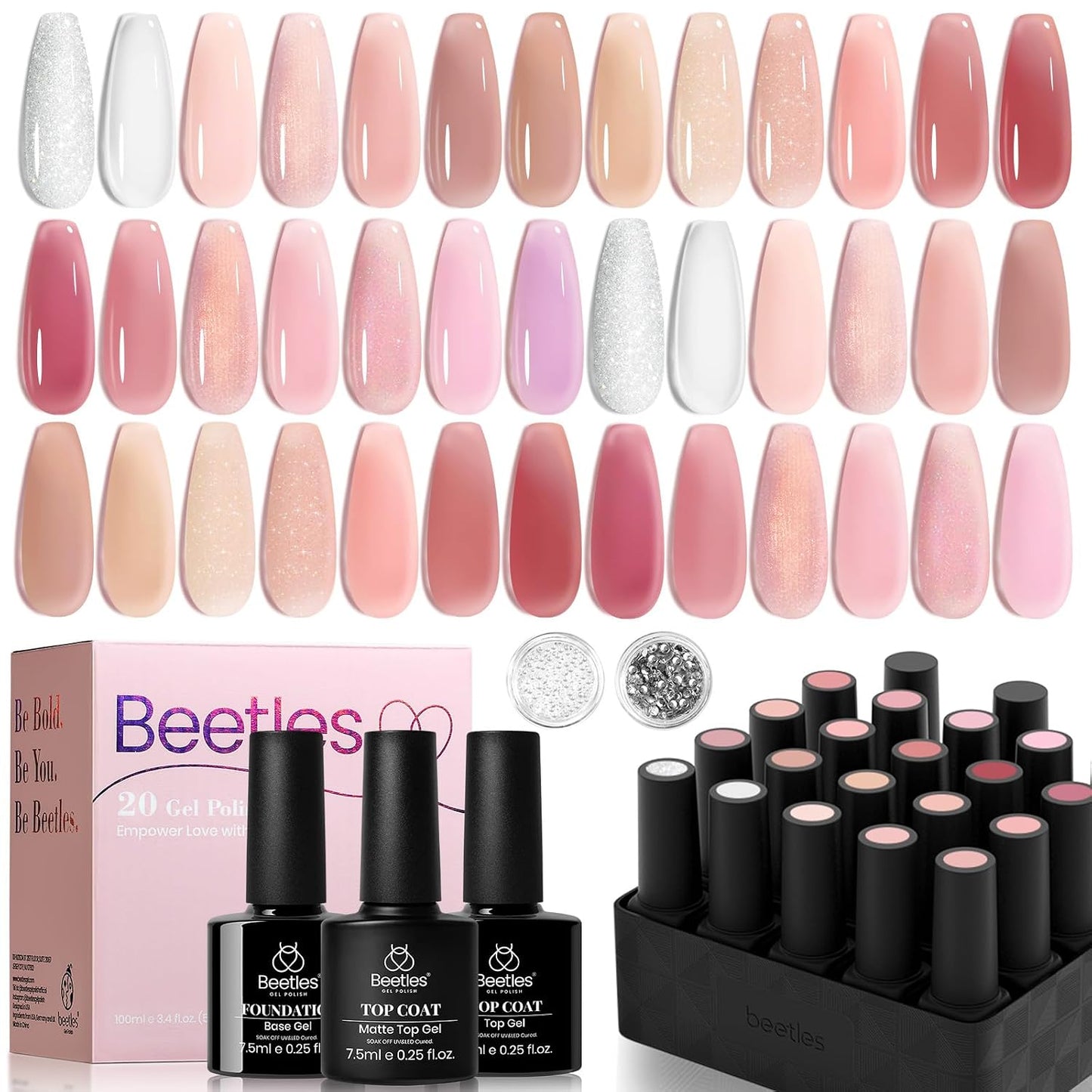 Beetles Nail Art Kit - 510pcs Gel Nail Tips & Brushes Set | Includes Rhinestones, Nail Stand & Cuticle Trimmer for Beginners
