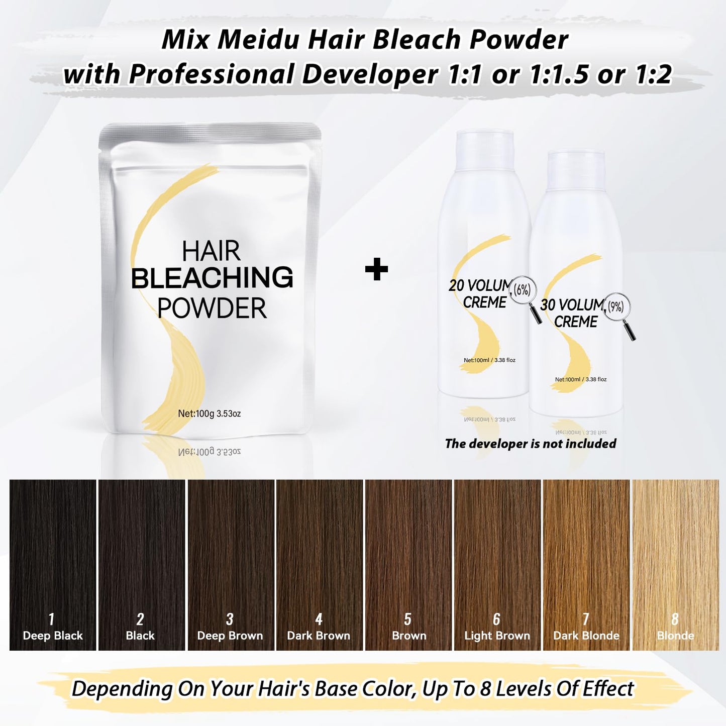 Hair Bleach Powder 100g/3.53oz, Professional Lightening Bleach for Hair, Strong & Gentle Bleach Powder for Hair, Lift Up to 8 Levels, Perfect for DIY Blonde Highlights & Lightening