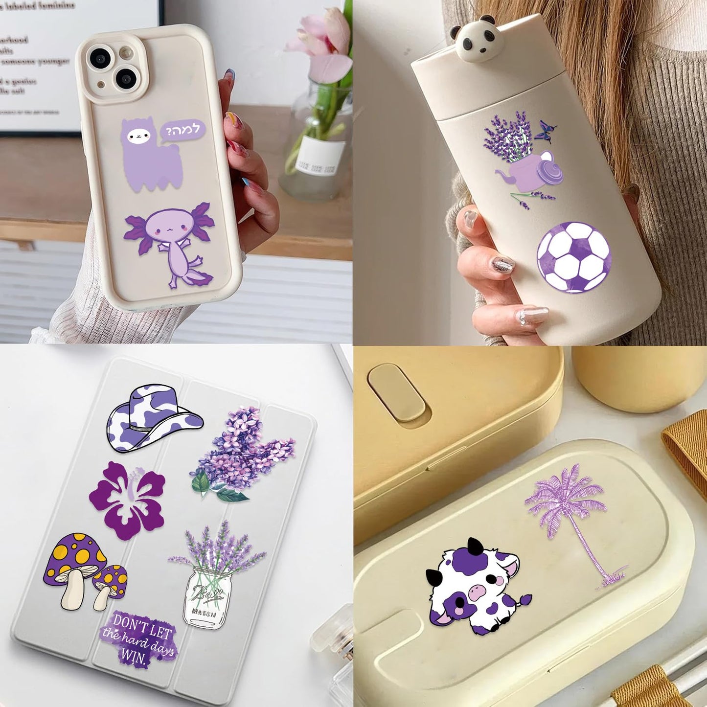 60Pcs Purple Stickers, Cute Aesthetic Purple Graffiti Stickers for Women Girls Kids Teens, Waterproof Vinyl Decals for Laptop Water Bottles Scrapbook Journal Notebook Diary Luggage Party Favors