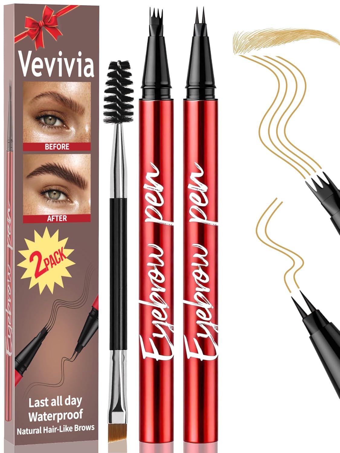 Eyebrow Pen Set - Waterproof Microblading Pencils for All Brow Types | 2 Pack, Dark Brown