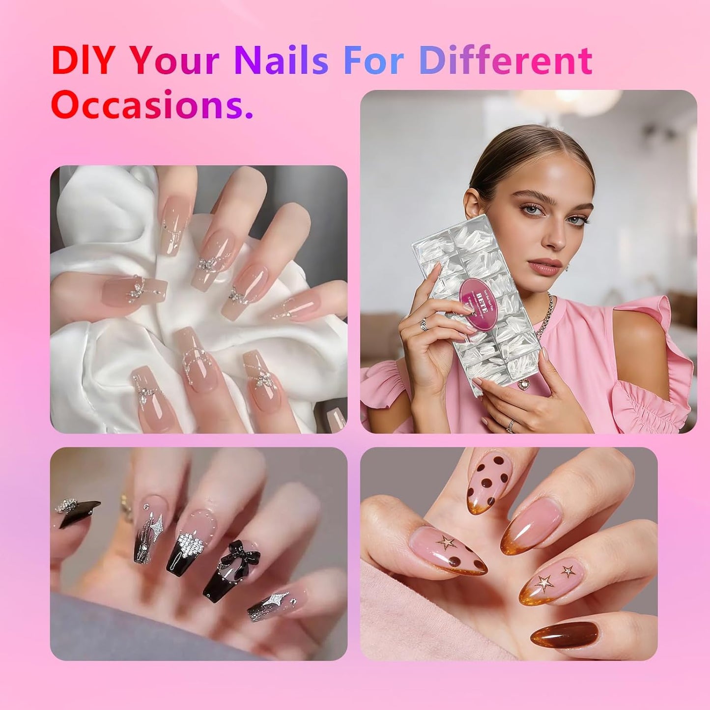Medium Almond Clear Acrylic Nail Tips - 224 Pcs in 16 Sizes | Pre-Shaped Strong Press-On Nails for DIY Manicure