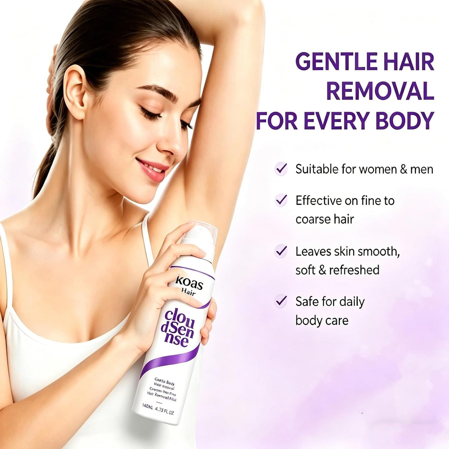 Koas Hair Removal Mousse - Gentle Hair Remover for Women & Men | Aloe Vera, Smooth Finish for Legs, Arms & Underarms (3 Pcs)