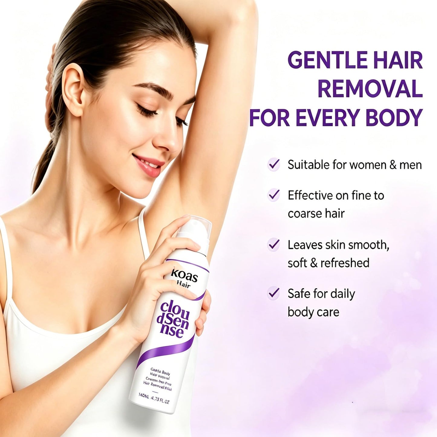 Koas Hair Removal Mousse for Women and Men, Gentle Body Skin-Softening Hair Removal Cream, Smooth-Looking Skin Hair Remover Spray For Legs, Arms & Underarms (3 Pcs, Aloe Vera)
