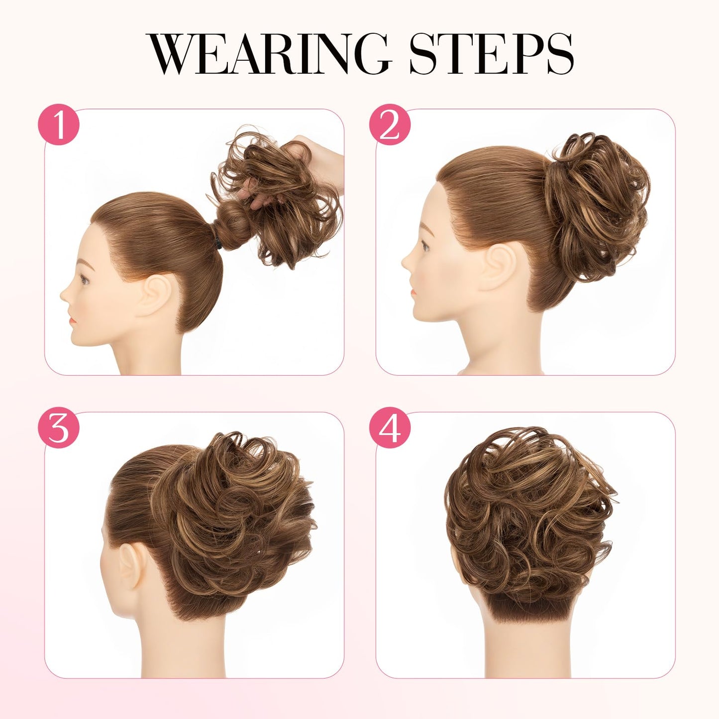 Rich Choices Human Hair Messy Bun Hair Piece for Women, 100% Remy Human Hairs,Chignon Fluffy Donut Updo with Elastic Rubber Band for Girl Wavy #1BP613R Natural Black Mix Blenach Blonde