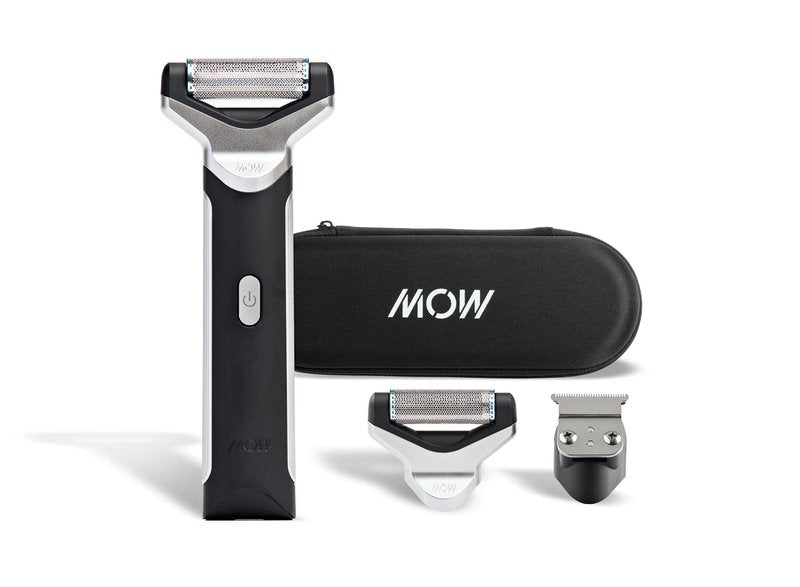 MOW on the GO Electric Shaver, Portable Travel Razor with Rolling Head and Trimmer Blade, Black and Silver, Includes Carrying Case