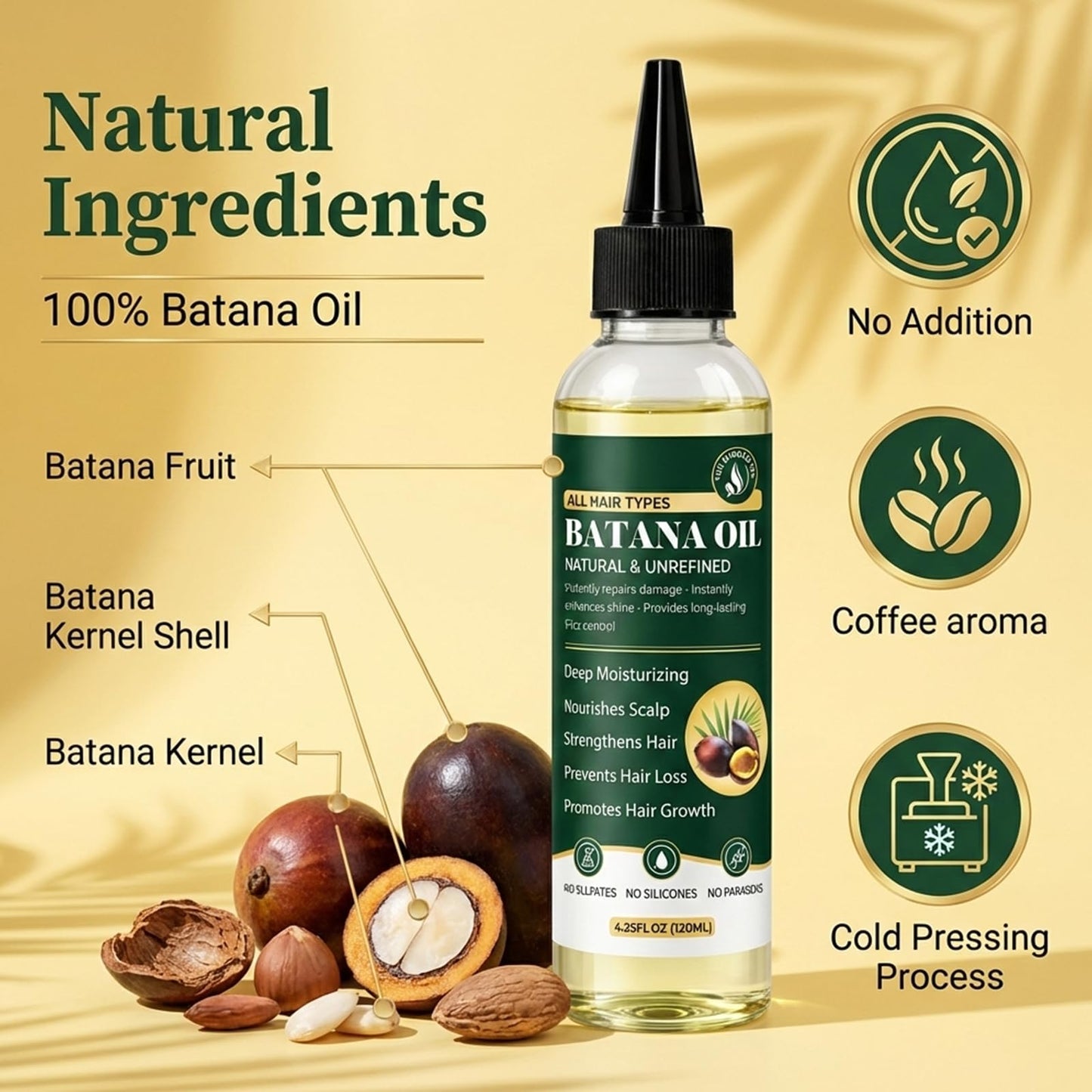 Paistely Batana Oil for Hair Growth, Raw Batana Oil, 100% Pure & Natural, Prevents Hair Loss, Deeply Nourishing Scalp for Thicker & Stronger Hair for Women & Men, 4.23Fl Oz (120ml)