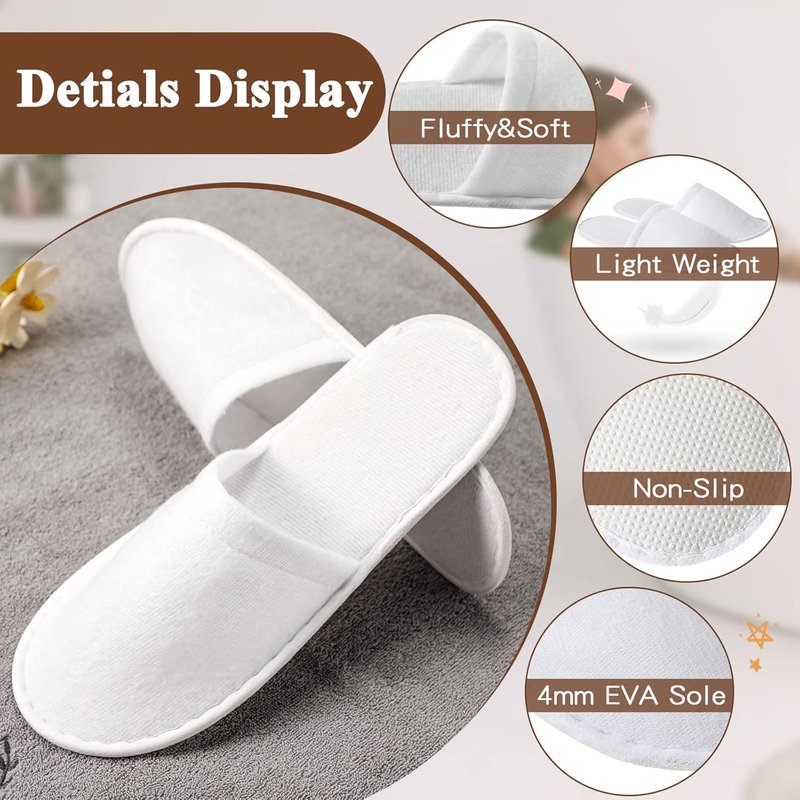 Disposable Slippers for Guests - 48 Pairs Soft Open & Closed Toe Non-Slip Hotel Spa Slippers | Ideal for Home, Travel, Weddings