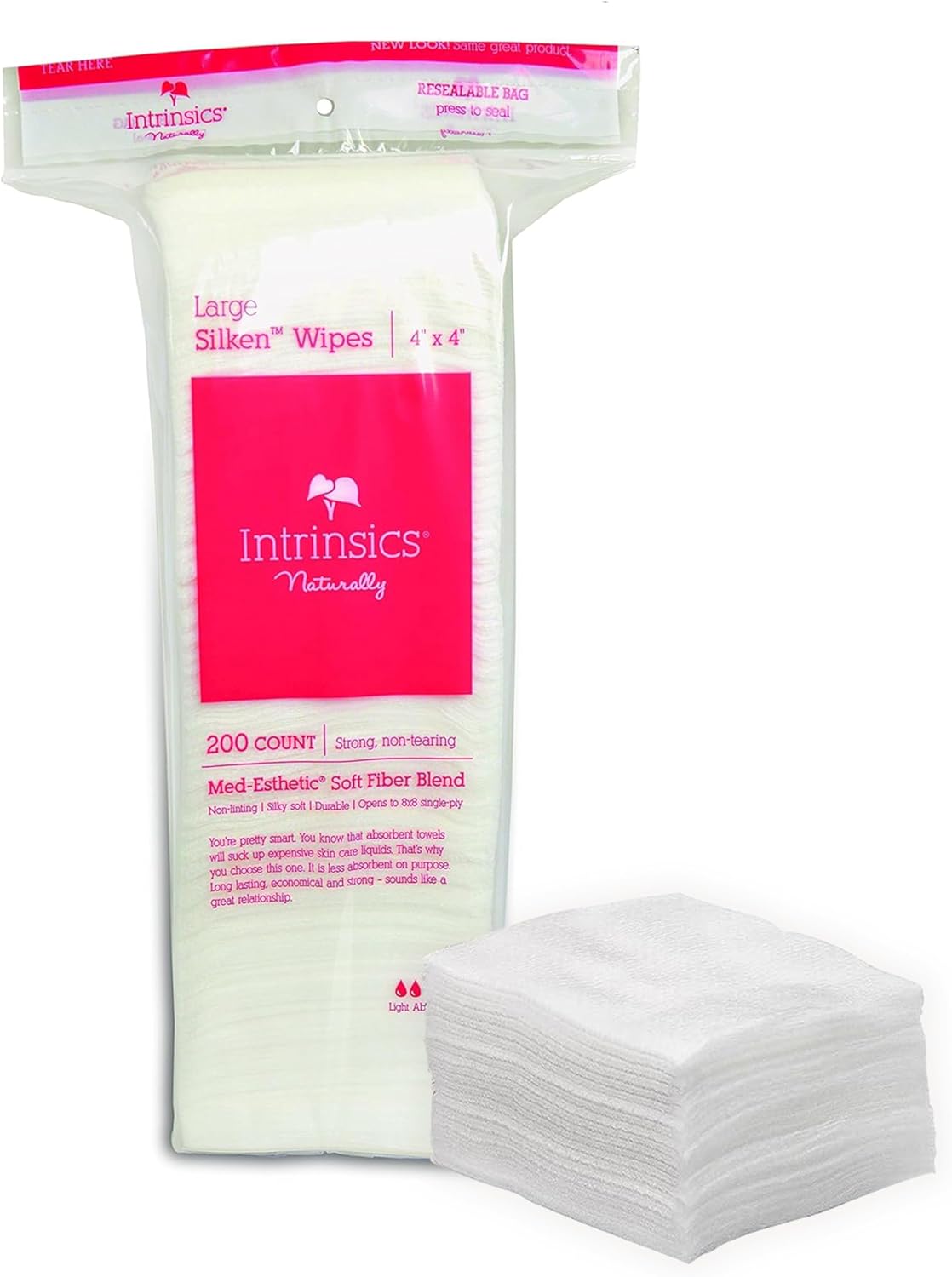 Intrinsics Petite Silken 2x2 Facial Wipes - 200 Count Lint-Free Cotton Pads for Makeup Removal & Toner