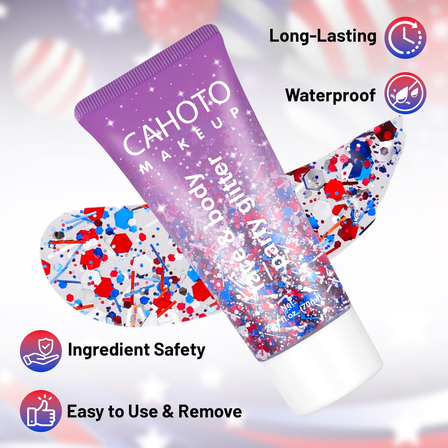 CAHOTO Flag Hex Strip Glitter Gel, Red White Blue Hexagon Strip, Patriotic Pride USA Flag Sparkling Sequins for Independence Day 4th of July Memorial Day Semiquincentennial 250 Anniversary, 70ml