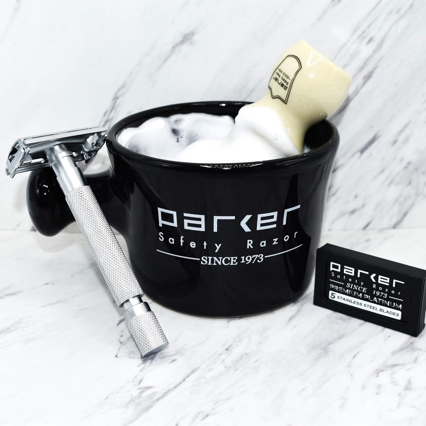 Parker Deluxe Stoneware Apothecary Shaving Mug – for use with up to 3” Shave Soaps and Lathering Shave Creams – Handmade in the USA (Black)