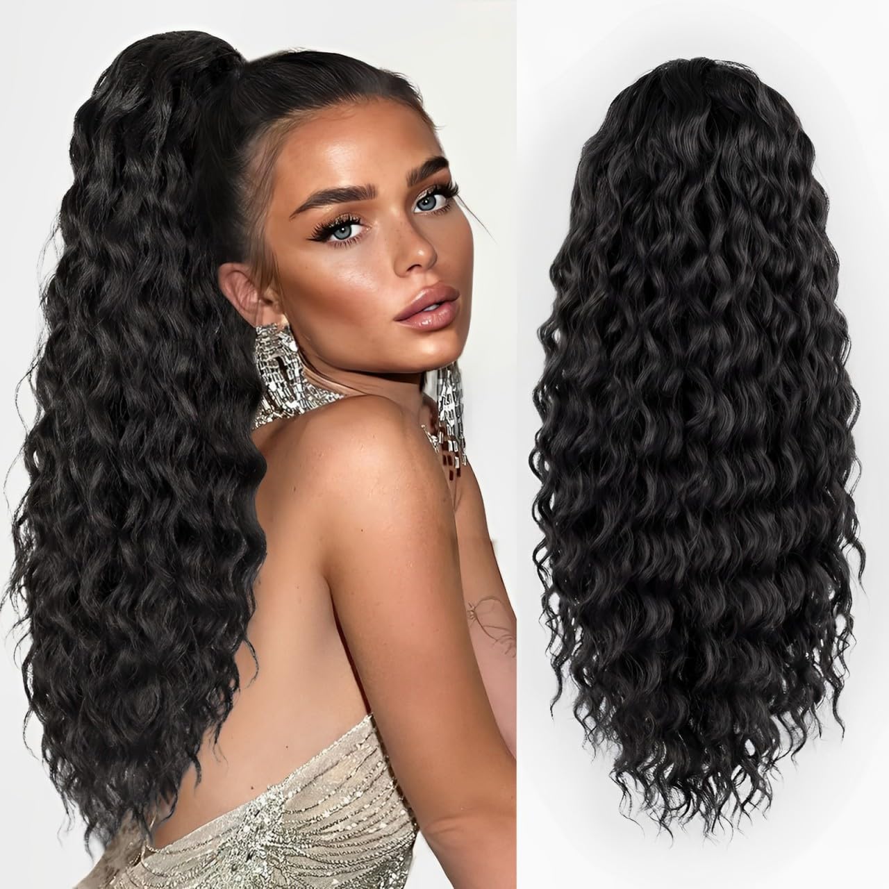 Curly Ponytail Extension - 20 Inch Drawstring Hairpiece for Black Women | Synthetic Long Wavy Style