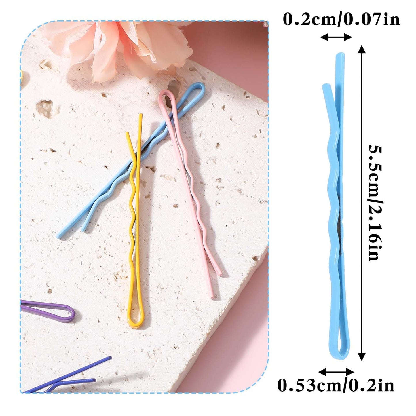 AOZUO Colorful Bobby Pins, 50pcs 2.2 Inch Mini Hair Pins Metal Hair Clips Hairpins Barrettes Accessories for Women Gilrs Buns Long Straight Curly Hair Various Hairstyles (Wavy Style)