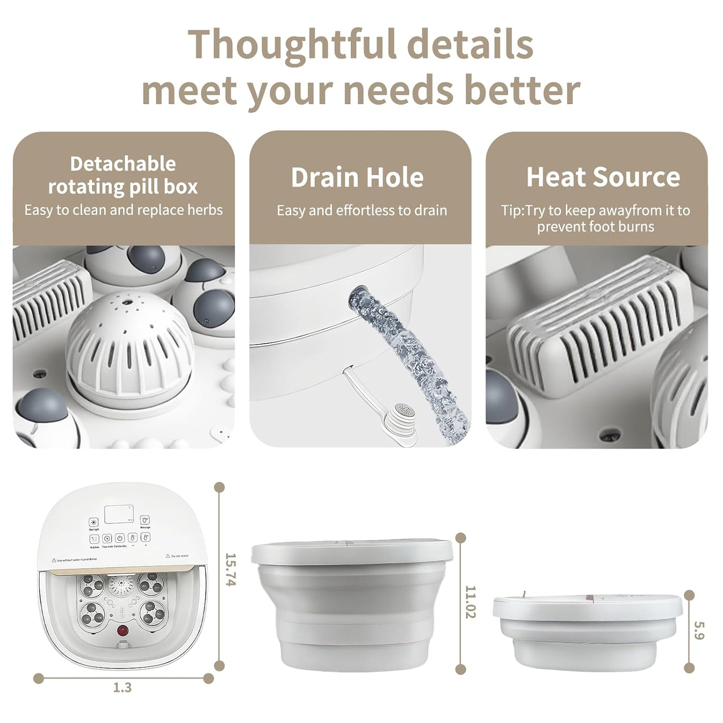 Collapsible Foot Spa Bath Massager - Heated Pedicure Tub with Bubbles & Timer | Relaxation & Stress Relief for Home or Office