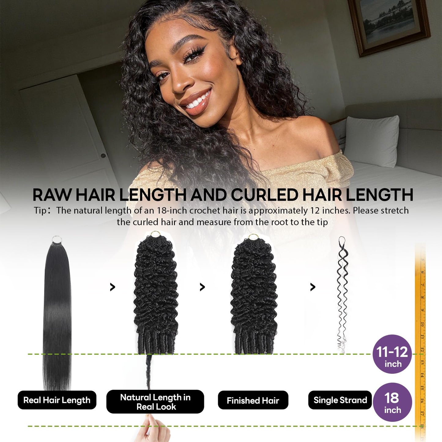 Burmese Curly Feather Crochet Human Hair for Women 18 Inch 60g Invisible Miracle Knots Curly Crochet Human Hair Bundles Pre-Separated Feather Human Hair Extensions Natural Black Human Crochet Hair