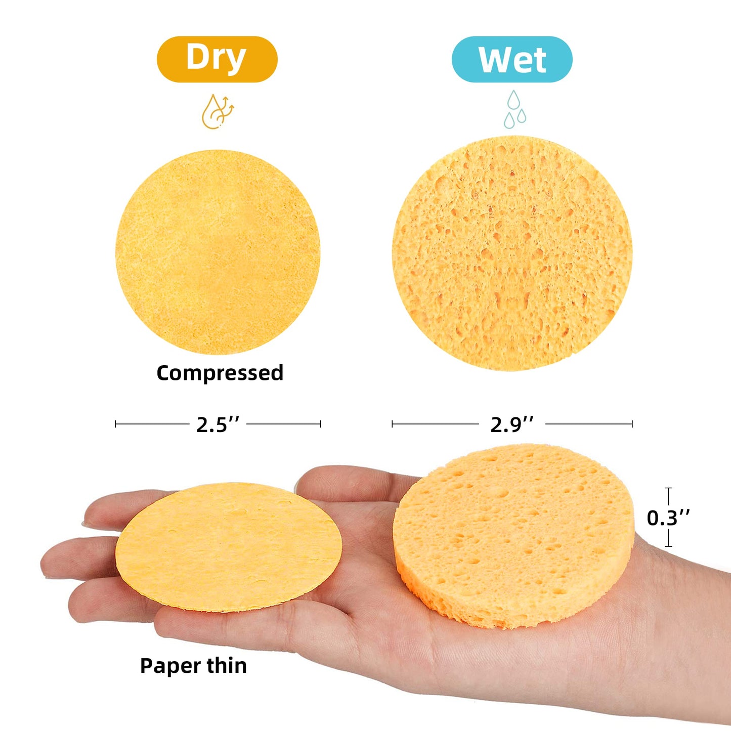 60-Count Compressed Facial Sponges|100% Natural Kickleen Cellulose Cosmetic Spa Sponges for Daily Facial Cleansing|Makeup and Mask Removal | Exfoliating | Skin Massage | Pore Exfoliation (Yellow)