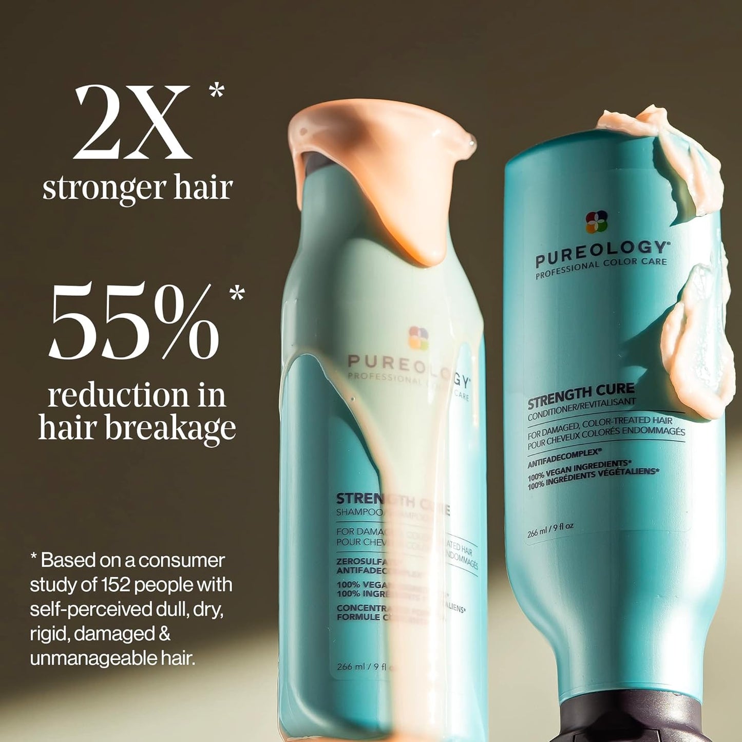 Pureology Strength Cure Shampoo & Conditioner Set | Strengthens Damaged Color-Treated Hair, Sulfate-Free & Vegan