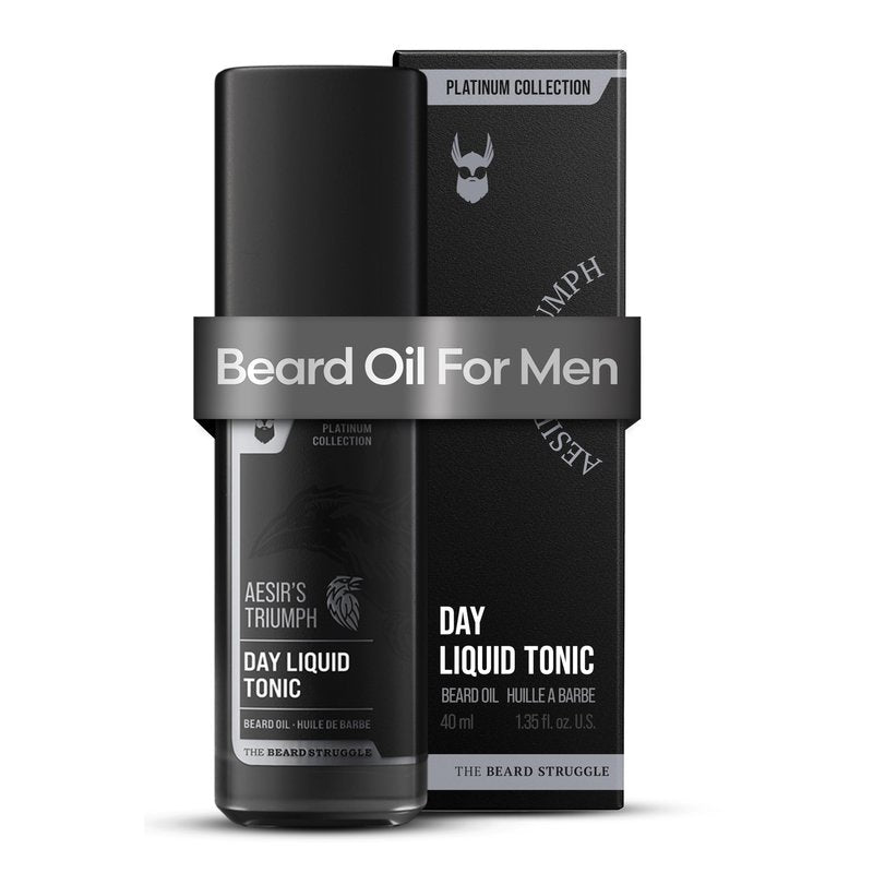 The Beard Struggle - Day Liquid Tonic Beard Oil - Platinum Collection, Aesir's Triumph - Beard Oil for Men - Moisturize, Softens Hair, Reduces Itch - Day Time Beard Growth Oil (1.35 Fl oz)