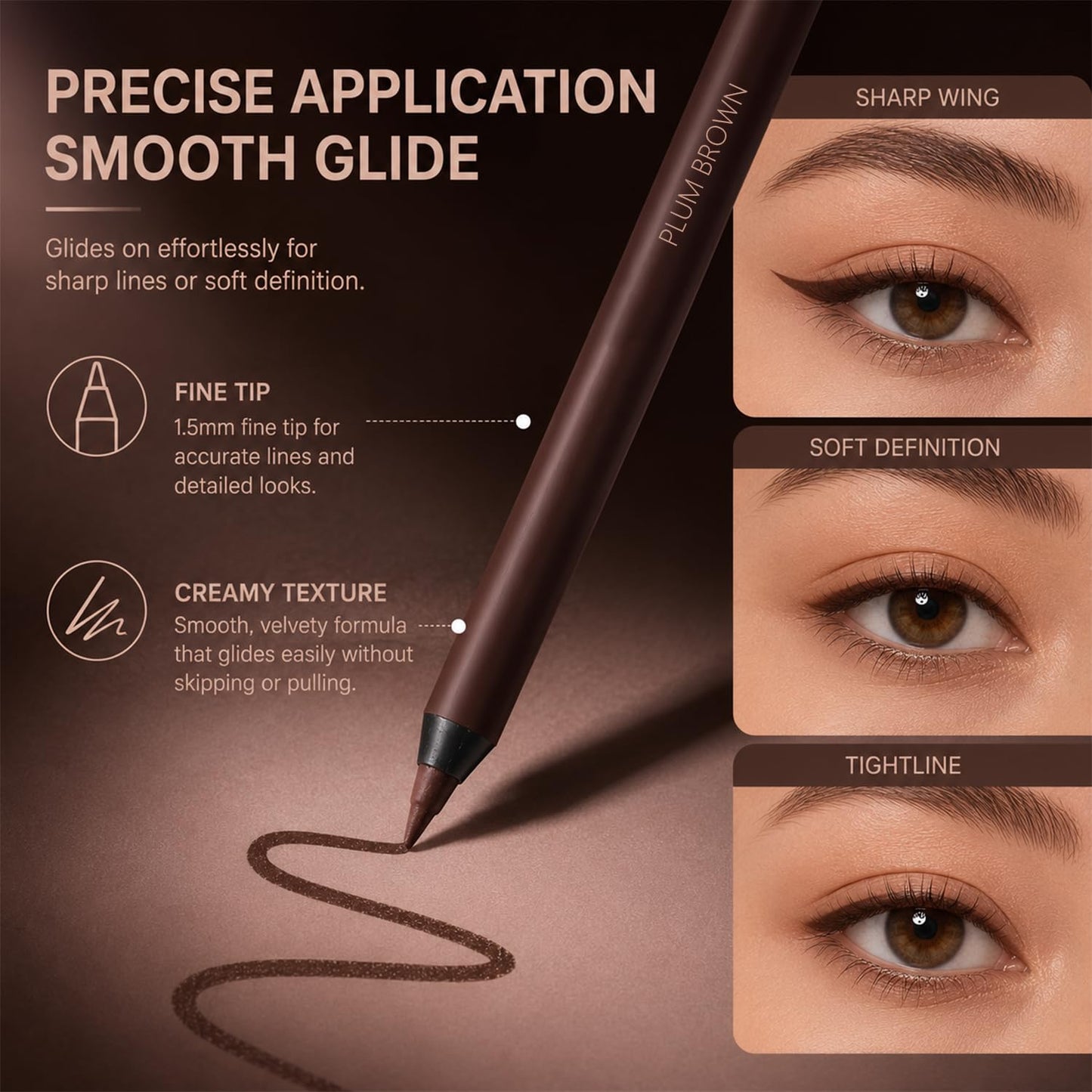 Waterproof Eyeliner Pencil - Plum-Brown, Smudge-Resistant, Long-Lasting Cream Gel | Precision Eye Makeup Tool