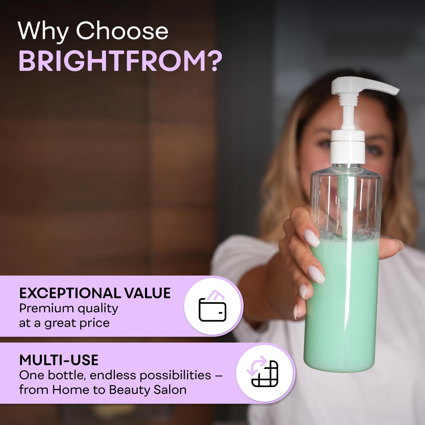 BRIGHTFROM Empty Lotion Pump Bottles 16 OZ, BPA-Free Refillable Containers, Plastic PET, Great for - Soap, Shampoo, Lotions, Liquid Body Soap, Creams and Massage Oil's, 2 Pack (White Pump)