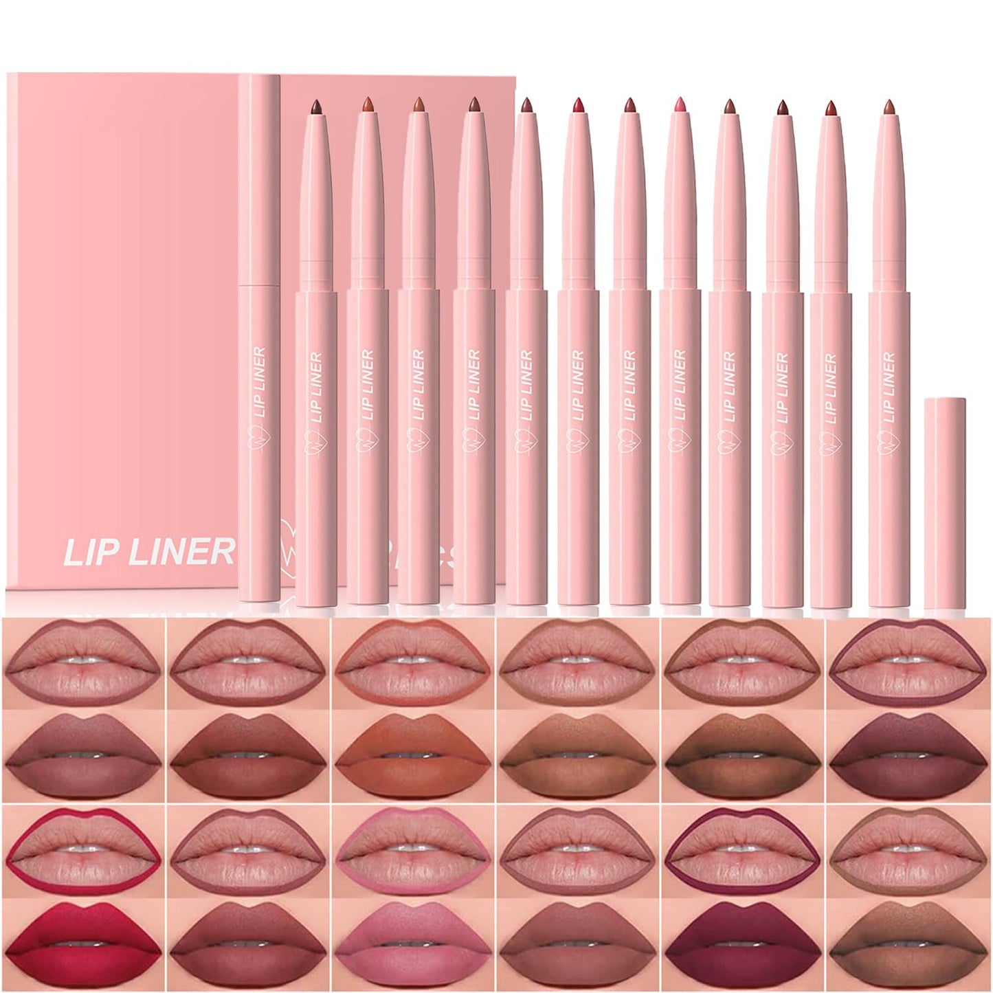 Matte Lip Liner Pencil Set - 12 Vibrant Colors | Creamy Velvet, Long-Lasting, Waterproof