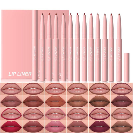 Matte Lip Liner Pencil Set - 12 Vibrant Colors | Creamy Velvet, Long-Lasting, Waterproof
