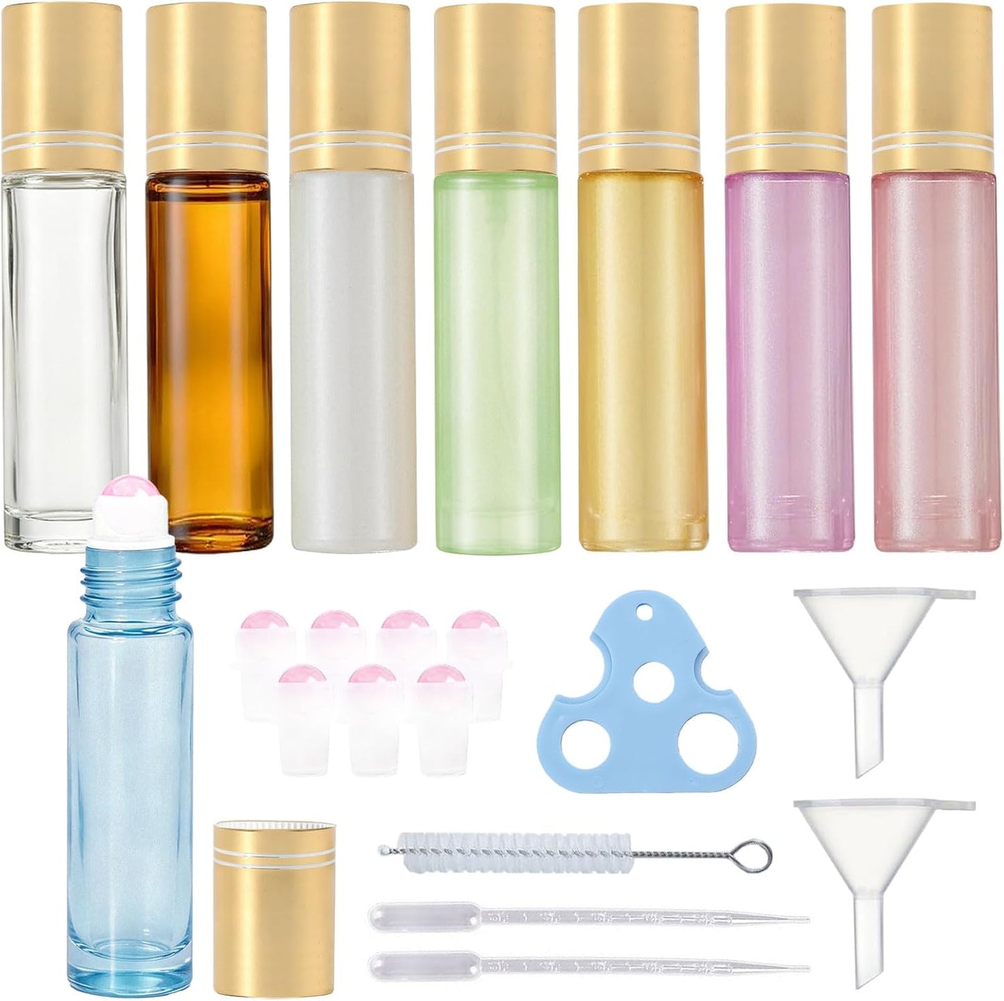 Rose Quartz Roller Bottles - 10ml Travel Size Glass Bottles for Essential Oils | 8 Color Options, Leak-Proof Design