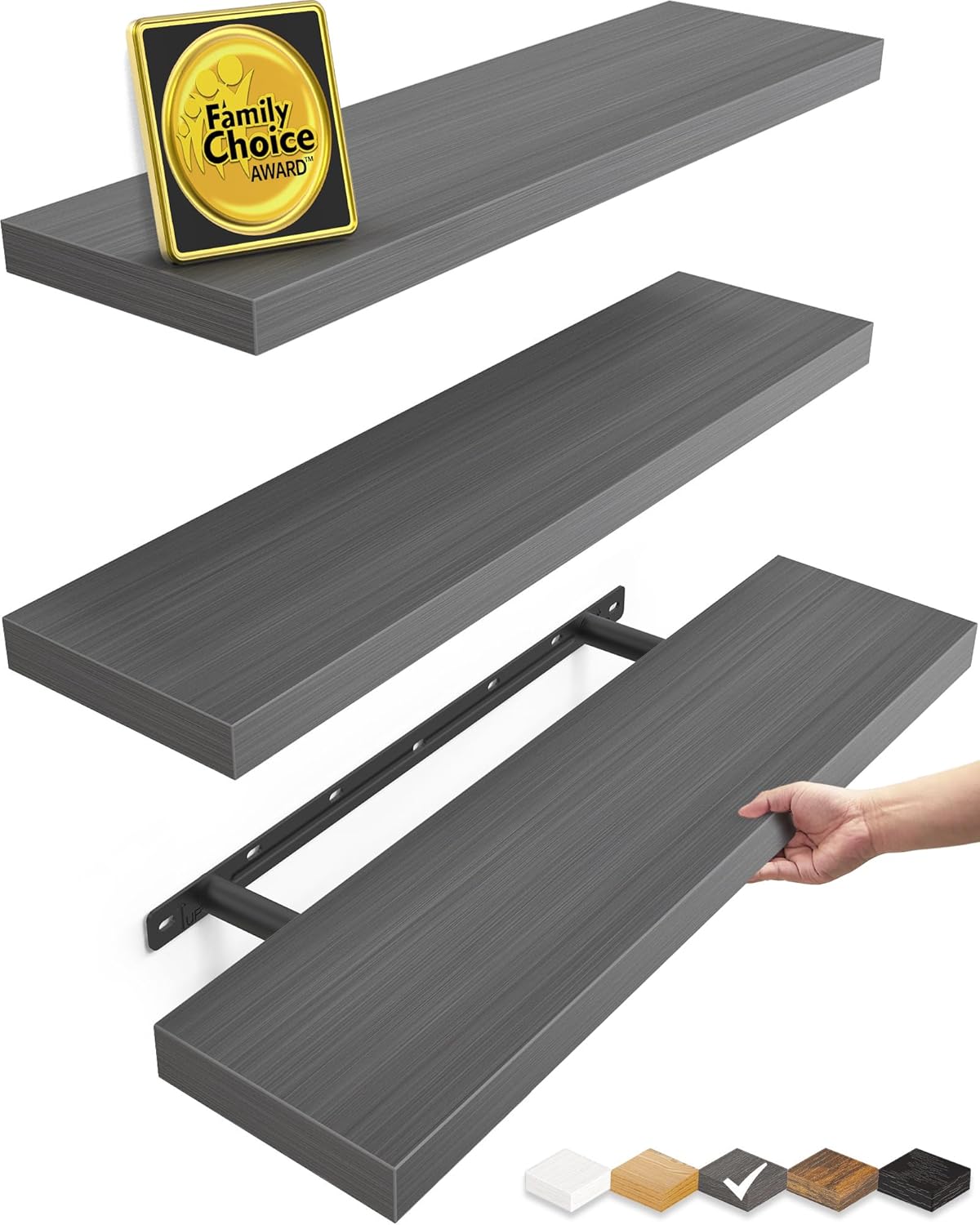 Floating Shelves Set of 2 - Rustic Wood Wall Mounted | 22.5 Inches for Bathroom, Bedroom, Living Room, Kitchen - 22lbs Capacity, Rustic Brown