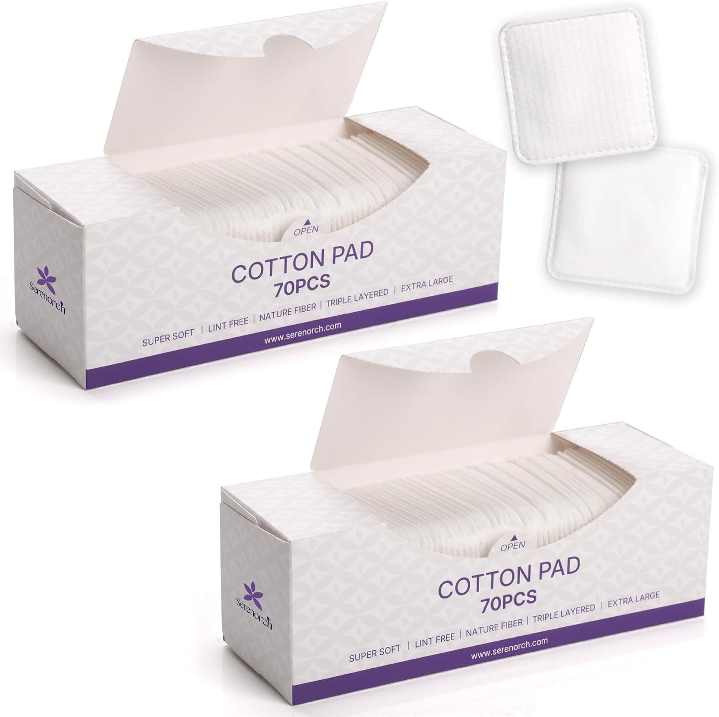 Extra Large Cotton Pads - 100% Cotton Lint-Free Squares for Toner & Makeup Removal | Soft & Hypoallergenic, 70 Count
